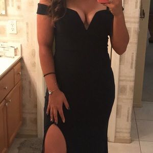 Navy blue off the shoulder prom dress